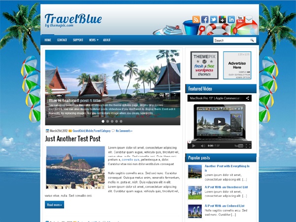 TravelBlue Hotel WordPress Theme