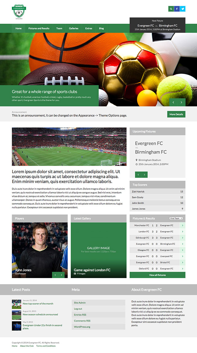 Evergreen Sports Premium Sports WordPress Theme