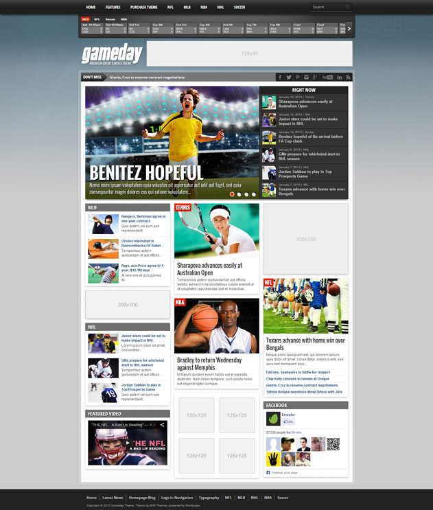 Gameday Premium Sports WordPress Theme