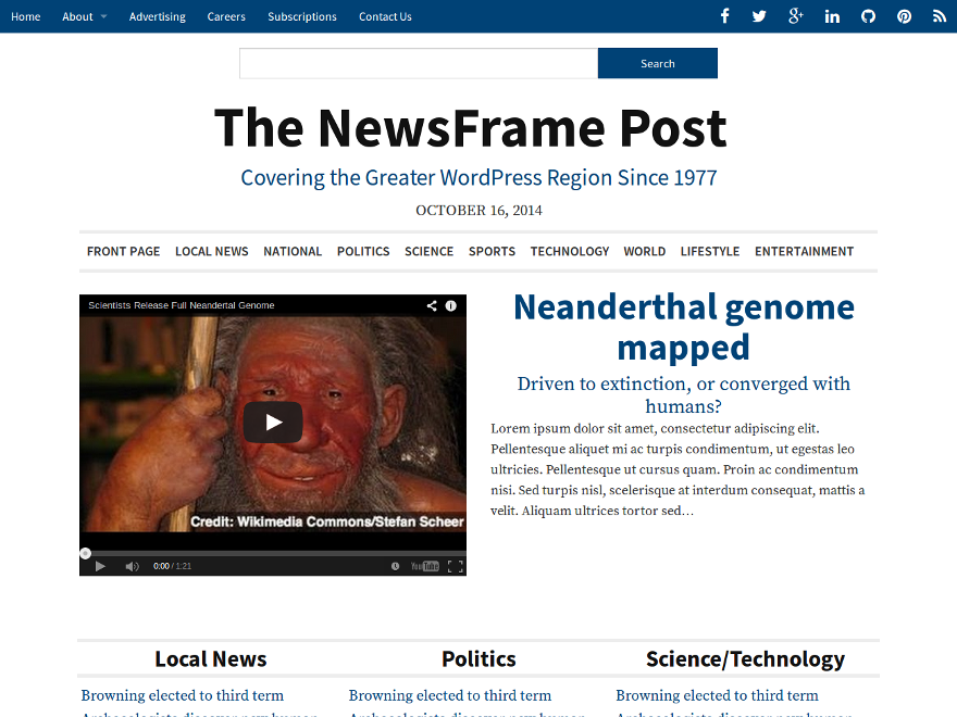 NewsFrame News WordPress Theme
