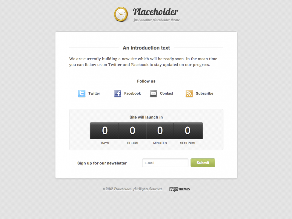 Placeholder Coming Soon WordPress Theme