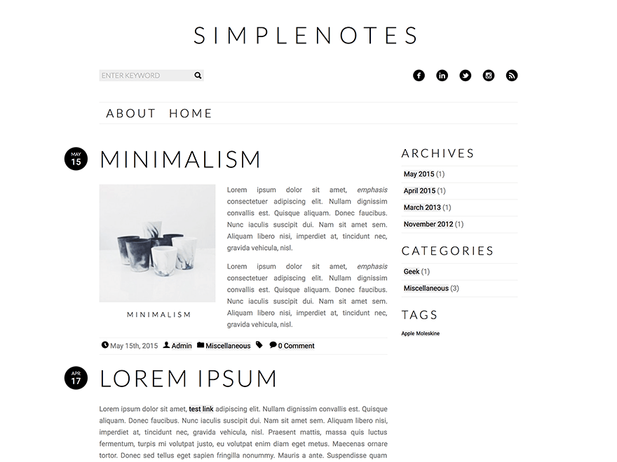 Simplenotes Writers and Authors WordPress Theme