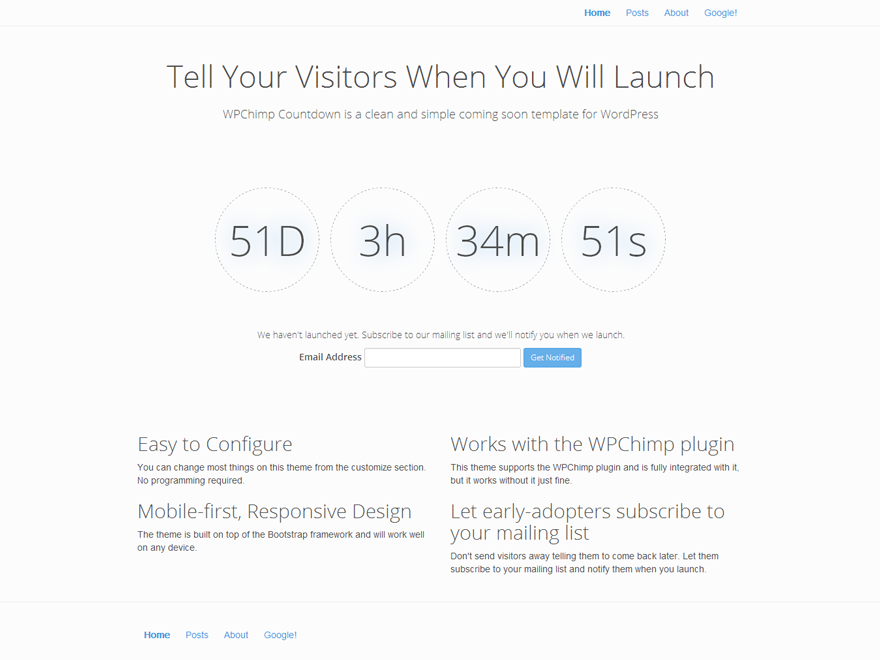 WPChimp Countdown Coming Soon WordPress Theme