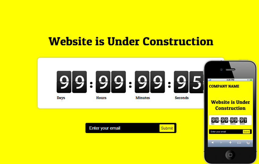 Yellow Under Construction Coming Soon WordPress Theme