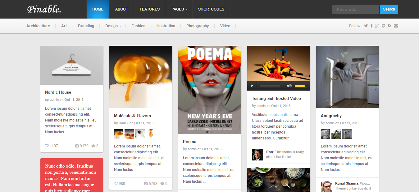 Pinable Pinterest WordPress Theme