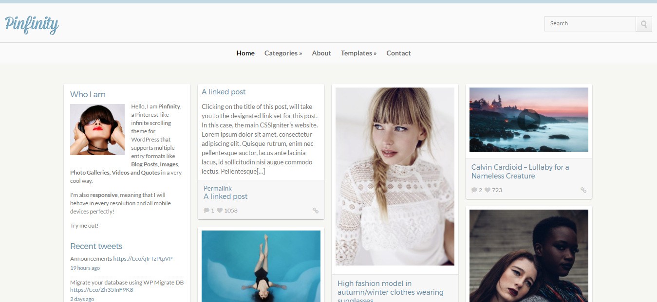 Pinfinity Pinterest WordPress Theme