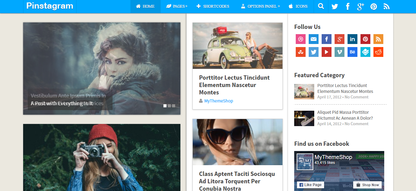 Pinstagram Pinterest WordPress Theme